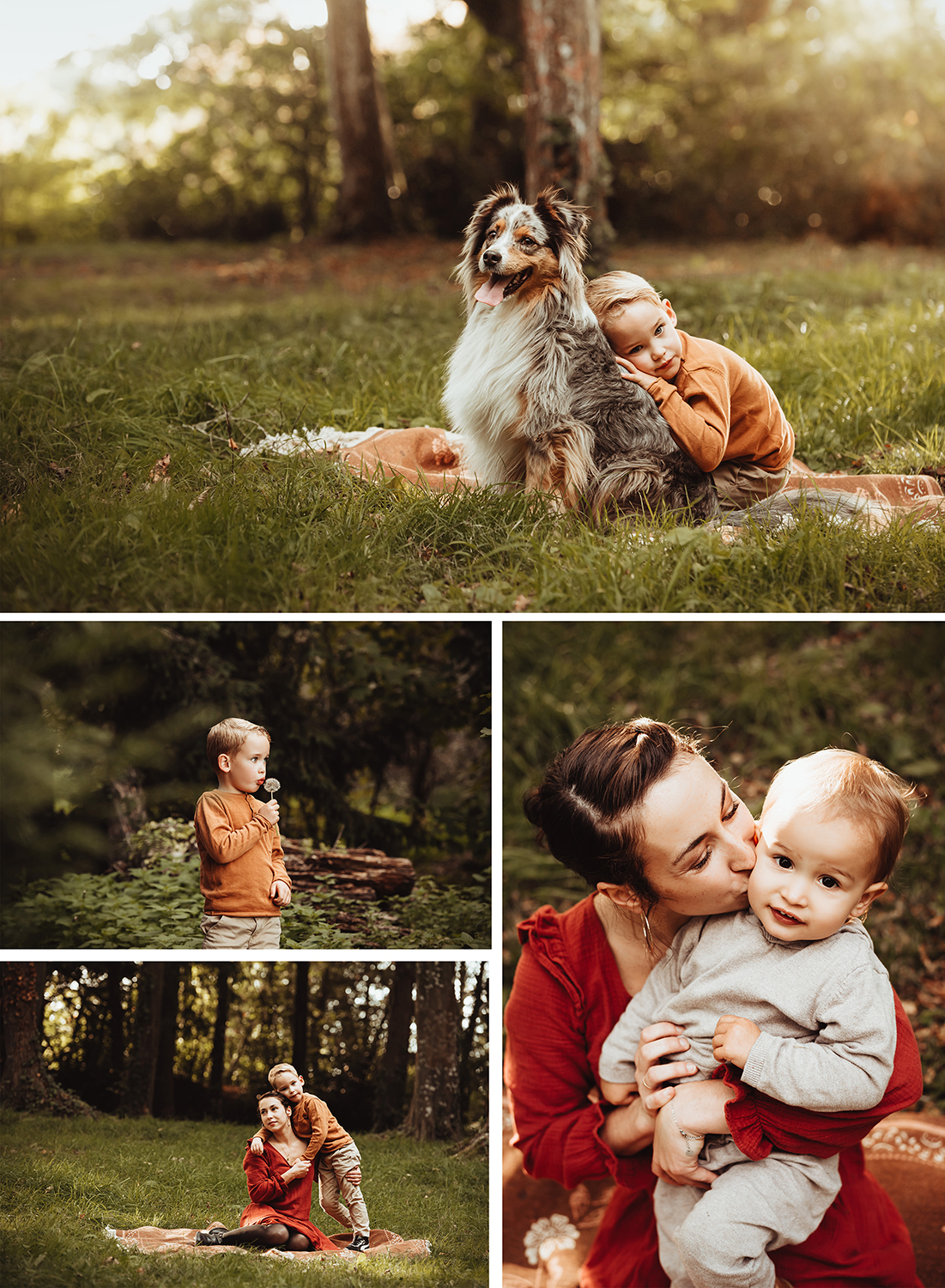 séance photo famille avec un chien ruines du chateau de rieux